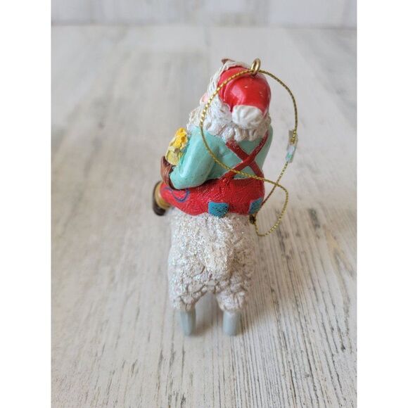 Santa Claus farmer corn sheep glitter ornament Xmas decor folk art - Picture 6 of 6